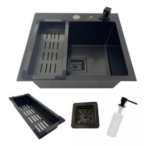 Cuba Gourmet Pequena Quadrada Preta 44 x 44cm Aço Inox