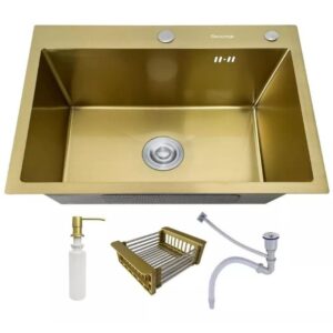 Cuba Pia Inox Dourada 60cm + Kit (5)