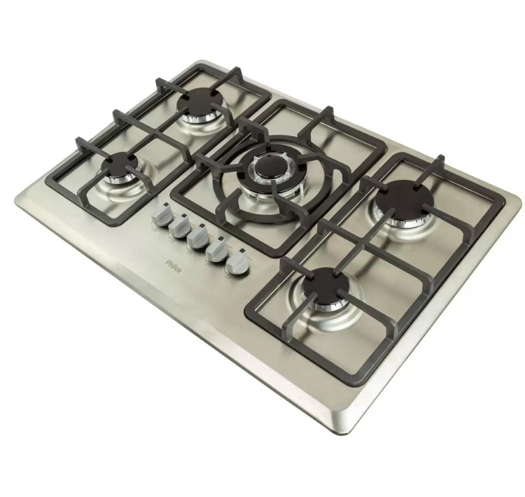 Fogão Cooktop Philco 5 bocas Tripla Chama Inox