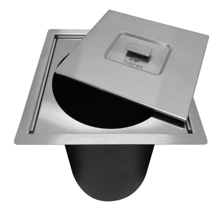 Lixeira Pia Cozinha Embutir Inox Quadrada 5 Litros Tubrax